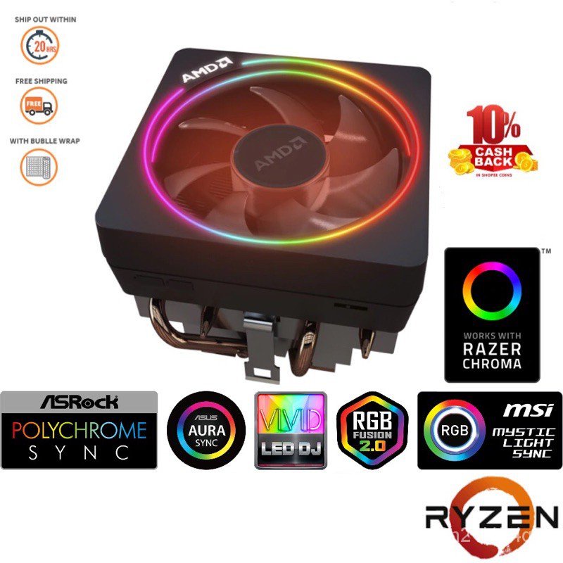AMD Wraith Prism CPU Cooler Fan RGB Heatsink Socket AM4 AM3 AM3+ AM2