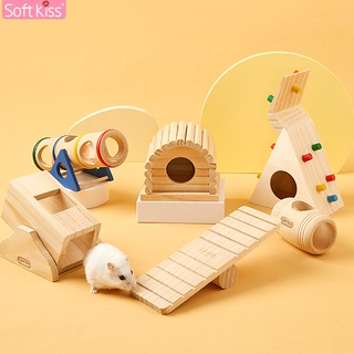 Softkiss บ้านไม้หนูแฮมสเตอร์ ของเล่นหนูแฮมสเตอร์ บ้านหลบ บ้านแฮมสเตอร์ Hamster House ชิงช้า กระดานหก บ้านไม้ ของตกแต่ง