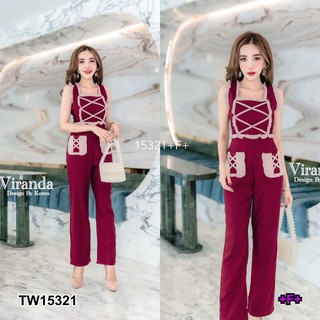 PP15321 Jumpsuit แขนกุดขายาวแต่งผ้าไขว้