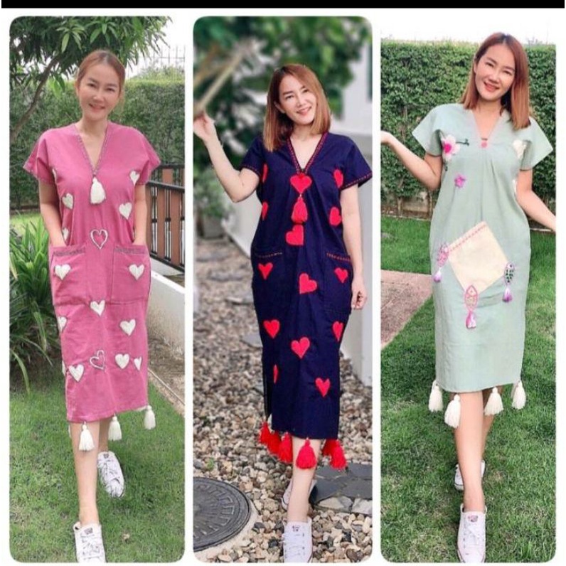 ชุดเที่ยว เดรสผ้าฝ้าย เดรสพื้นเมือง ชุดพื้นเมือง เสื้อฝ้าย เดรสใส่สบาย เดรสปัก