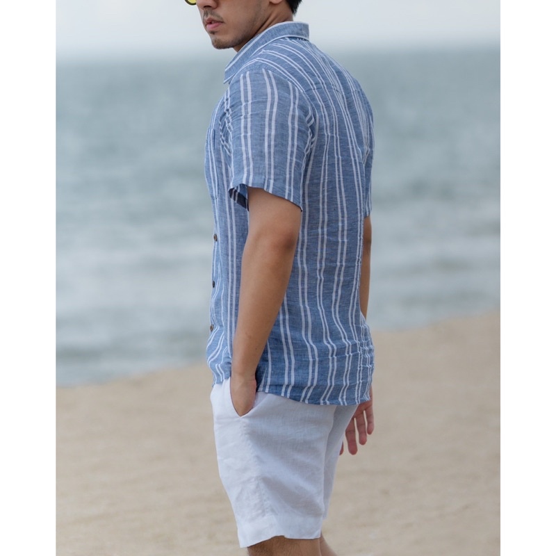 Phatural กางเกงขาสั้น(ผ้าลินินแท้) สีขาวออแกนิค