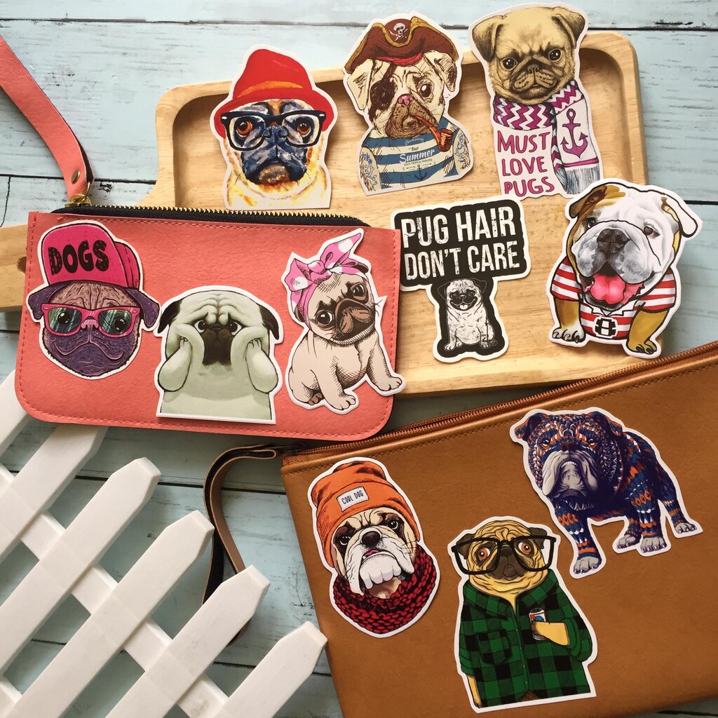 หมาปั๊ก บลูด๊อก สติกเกอร์ เคลือบกันน้ำ ติดกระเป๋าเดินทาง มอเตอร์ไซค์ Laptop เคสโทรศัพท์ กระบอกน้ำ Waterproof Decal St...