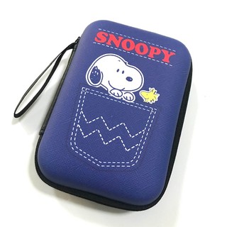 SNOOPY  BLUE   กล่องเก็บสายชาร์จ กล่องใส่ PWB , HDD , หูฟัง , เอนกประสงค์, Size L ลาย snoopy  BLUE  สนูปปี้    ยีนส์ pmy