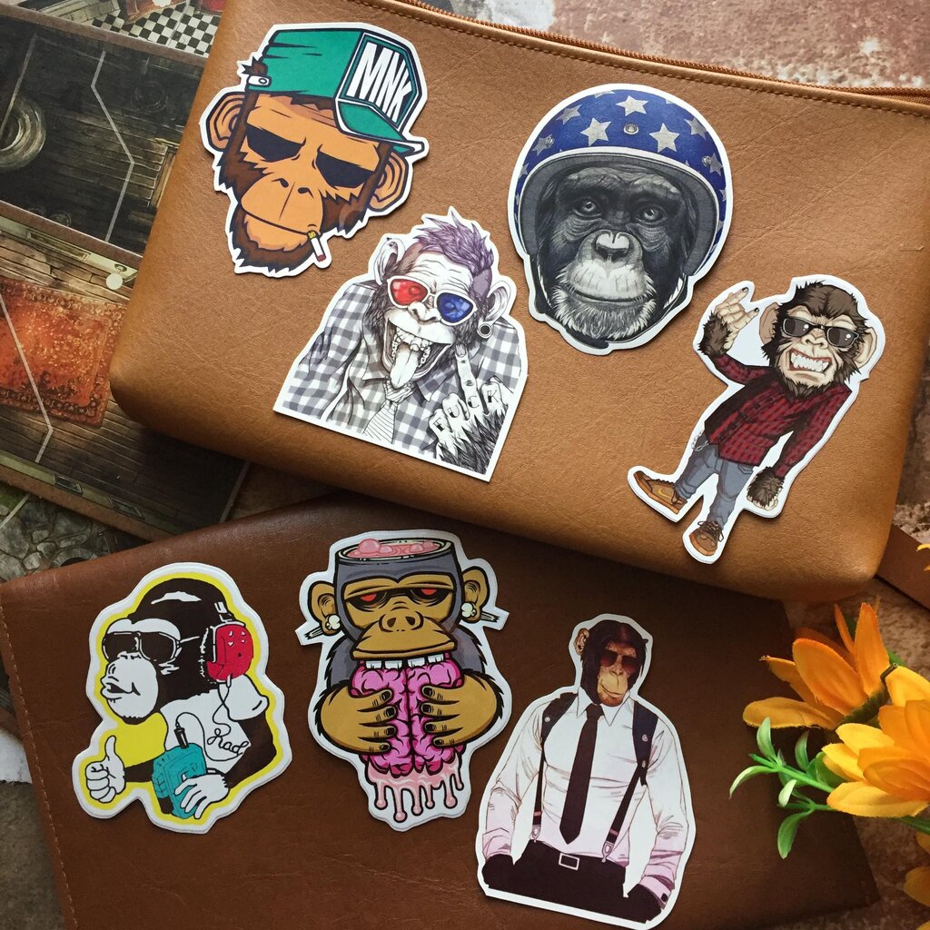 สติกเกอร์ ลิงกวนๆ เคลือบกันน้ำ ลายแนวๆ ไดคัท ติดกระเป๋าเดินทาง โน้ตบุ๊ค เคสโทรศัพท์ กระบอกน้ำ Waterp