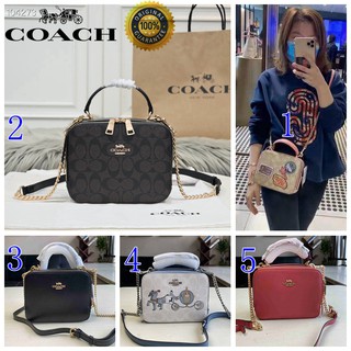 🎄พร้อมส่ง🌟Coach ใหม่กระเป๋าสะพายไหล่เดียวผู้หญิงแฟชั่นรูปแบบคลาสสิกกระเป๋ากล่องทแยงมุมซิปคู่ในสต็อก 1434 3148 1426 2872