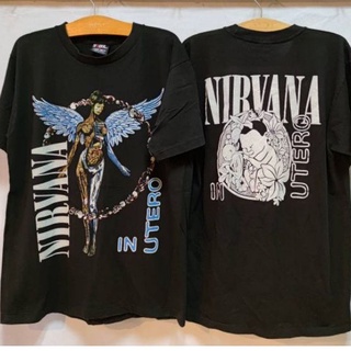 เสื้อยืดผ้าฝ้าย NIRVANA IN UTERO ป้าย GIANT made in USA เสื้อวงเสื้อทัวร์  VintageS-3XL