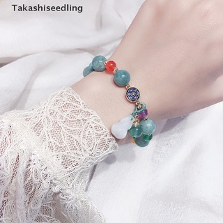 (Takashiseedling) Natural Jade&amp;Chalcedony Beaded Bracelet for Women Green Gourd Couple Bracelets Hot Sale