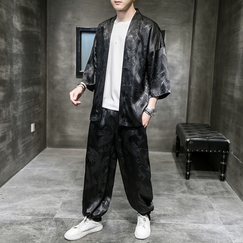 ∋Ready Stock Summer Sunscreen Clothing Dragon Pattern Suit Men's Trendy Chinese Style Cardigan Robe Hanfu Ancient Fairy #2