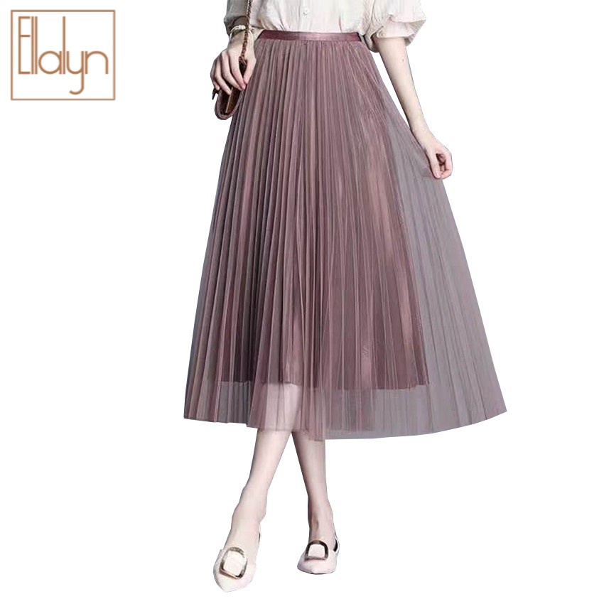 Ellalyn-พร้อมส่ง กระโปรงผ้าตาข่ายเนื้อบางละเอียด ชุดผู้หญิงแบบจับจีบ รุ่น FA-Q888