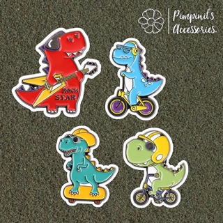 ʕ •ᴥ•ʔ ✿ พร้อมส่ง : เข็มกลัดเซ็ทแก๊งค์ไดโนเสาร์ทีเร็กซ์จอมซิ่ง | Racing T-Rex Dinosaur Gang Enamel Brooch Pin Set.