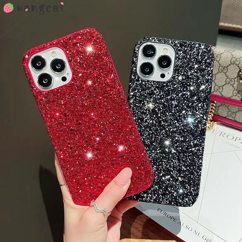 เคสโทรศัพท์มือถือแบบแข็ง ลายกลิตเตอร์ สีดํา แดง หรูหรา สําหรับ Samsung Galaxy S22 Ultra S21 S20 Plus Ultra S20 FE S10 S10e S9 S8 Plus S7 Edge Note 20 Ultra 10 9 8