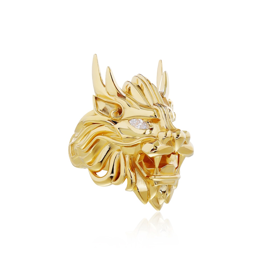 The Holy Pixiu Ring Oversized Xtreme - Gold แหวนเงินแท้ 925  ลายปี่เซี๊ยะมงคล ขัดเงาพิเศษ ชุบทอง 24 กะรัต ฝังพลอยคริสตัล