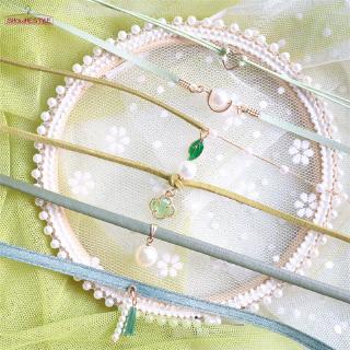 ของขวัญเครื่องประดับแฟชั่นสตรีสร้อยคอโซ่สั้นจี้สีเขียว