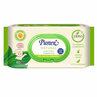 pureen natural baby wipes เพียวรีนสูตรเนเชอรัล 60 ชิ้น