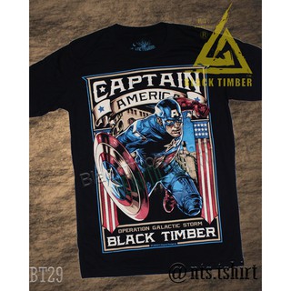 เสื้อยืดสีดำอินเทรนด์BT 29 Capn America เสื้อยืด สีดำ BT Black Timber T-Shirt ผ้าคอตตอน สกรีนลายแน่น S M L XL XXLS M L