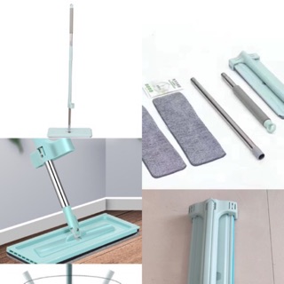 GX - ไม้ถูพื้น Flat Mop ไม้ถูพื้นแบบรีดน้ำและฝุ่นผงในตัว พร้อมผ้า 2 ผืน/ชุด /0938