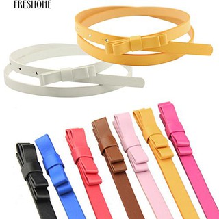 Fresonic Womens Candy Color 2 ชั้น Bowknot สายรัดตัวแคบบาง PU หนังสายรัดข้อมือ