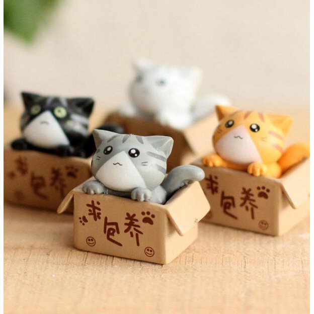 แมวน้อยในกล่อง 4 แบบ Miniature ตุ๊กตาจิ๋ว เรซิ่น แต่งสวน ตุ๊กตาประดิษฐ์ (ออกใบกำกับภาษีได้)