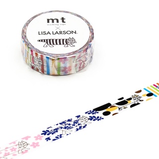 Masking Tape เทปตกแต่ง Lisa Larson จากญี่ปุ่น ลายตัวแมว Mikey แบบ Colorful ขนาด 1.5 x 7 ม.