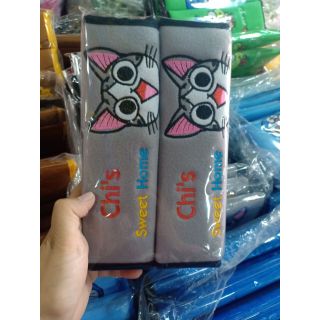 ที่หุ้มเบลท์ 1คู่ ขนาด 9นิ้ว ลายแมวจี้ ฟรีไซด์ งานลายปัก ผ้า1Cบุฟองน้ำ ผ้านิ่ม