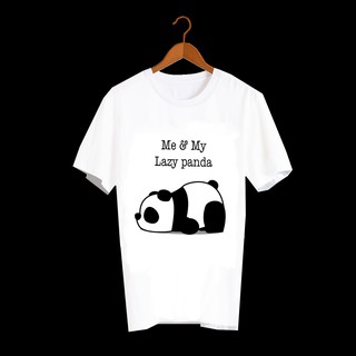 เสื้อยืดสไตล์ญี่ปุ่น เสื้อยืดพิมพ์ลายหมา เสื้อยืดลายหมีแพนด้า Me &amp; My Lazy panda MMD8