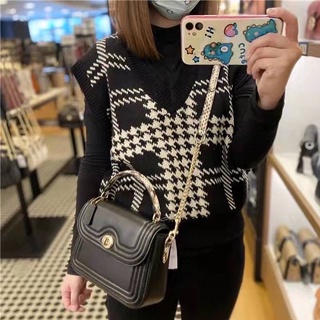 NEW Coach crossbody สีดำ✅ พร้อมส่ง MARLIE TOP HANDLE SATCHEL WITH BORDER QUILTING