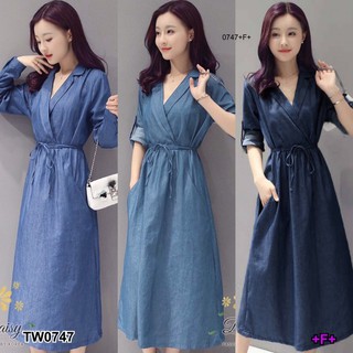 👗Pfashion [ส่งไว!!🚛] P0747 เดรสผ้ายีนส์เทียมทรงโอเวอร์ไซส์ Oversized faux denim dress