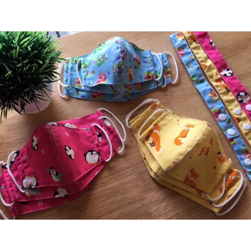 หน้ากากผ้า 3D สำหรับเด็ก 0-12 ขวบ พร้อมสายคล้องคอ