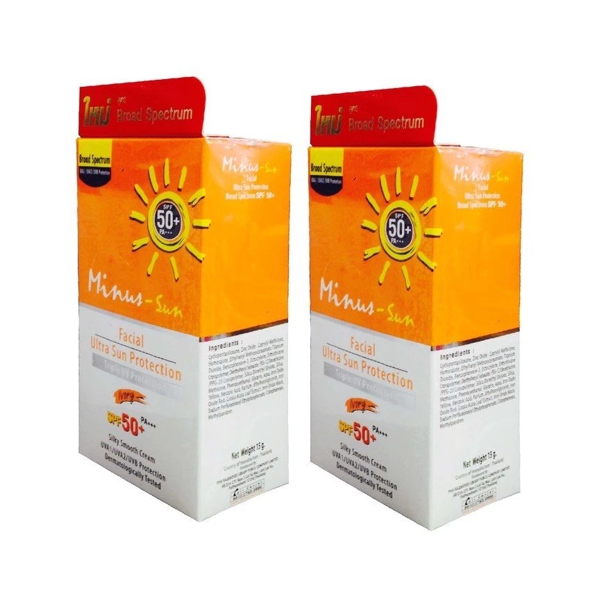 Minus-Sun Facial Sun Protection SPF 50+ PA+++ - Ivory 15 g.(2 หลอด)