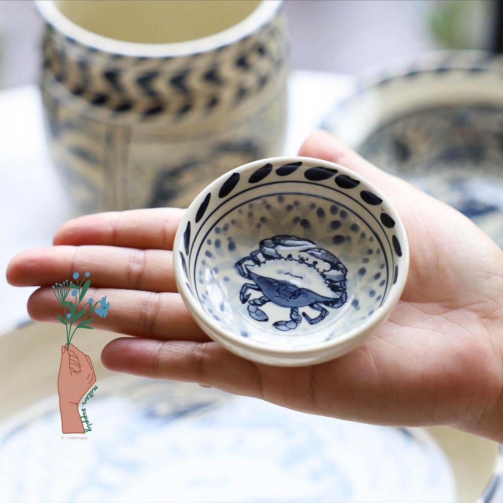 crab ถ้วยน้ำจิ้ม ลายปู เซรามิค ลายเพันท์มือ เข้าไมโครเวฟได้ Gravy Ceramic Bowl – โปรปัง