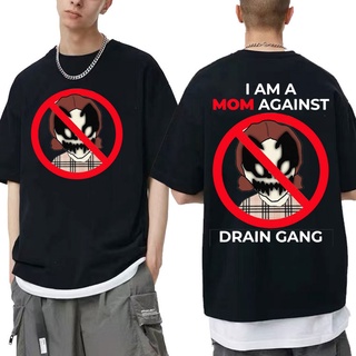 [S-5XL] เสื้อยืดลําลอง ผ้าฝ้าย แขนสั้น ขนาดใหญ่ พิมพ์ลาย I Am A Mom Against Drain Gang คุณภาพสูง แฟชั่นสําหรับผู้ชาย และ