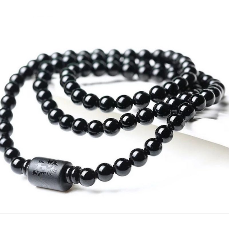 มังกรแกะสลัก Blackjade Onyx Jade สุขภาพสร้อยคอ Tasbih