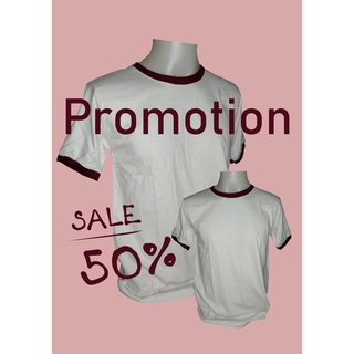 เสื้อยืดแฟชั่นผู้ใหญ่แขนสั้นสีขาวแขนเลือดหมูถูกที่สุด!!! เสื้อยืดผ้าCotton 💯%