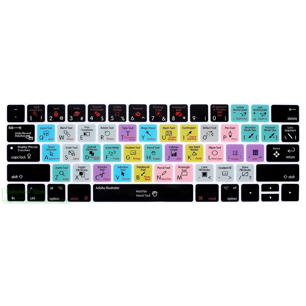 Keyboard Cover Keypad Skin Silicone Adobe Illustrator Ai Hotkey Shortcut For Macbook Pro 13" 15" New