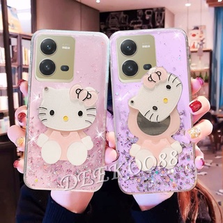 เคสโทรศัพท์มือถือนิ่ม VIVO Y35 Y22S Y22 Y16 Y02S V25 5G V25e 4G 2022 Phone Case Lovely Cartoon Soft with Cute Pink Cat Mirror Stand Holder Back Cover Transparent Smartphone Casing VIVOV25e VIVOY35 VIVOY16