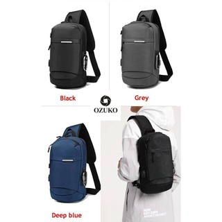 OZUKO MINIMALIST SLING BAG (มีสายชารจ์USB,ห่วงกุญแจ,ถุงซิปแบรนด์)