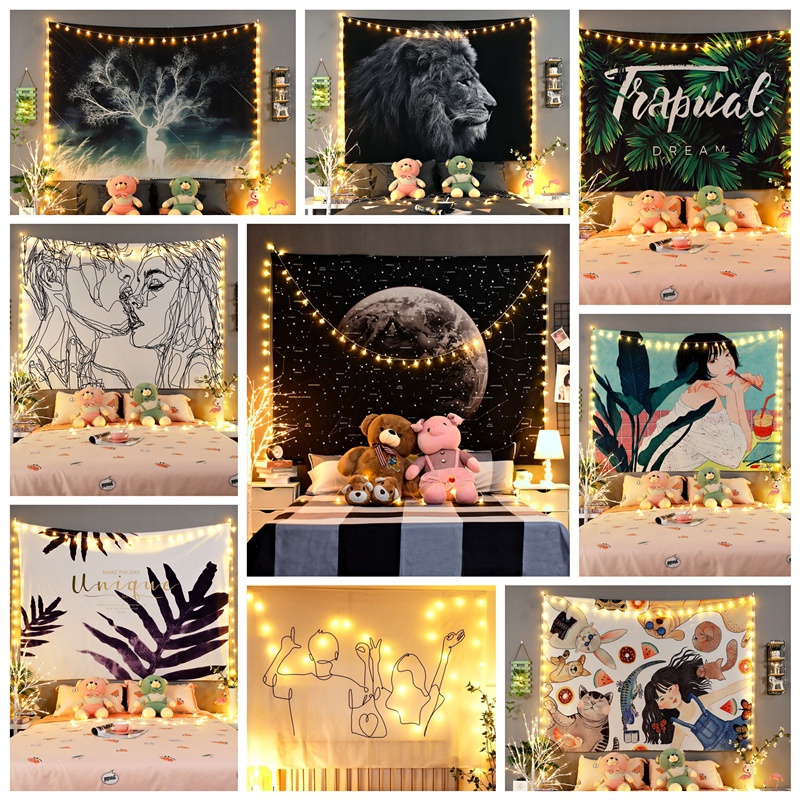 ฟรี สตาร์ไลท์🌟ผ้าติดผนัง มี 3 ขนาด เหมาะสำหรับพื้นหลังหอพัก ห้องนอน และห้องนั่งเล่น พรมตกแต่งสตูดิโอ ธีมอิน แขวน สักหลาด