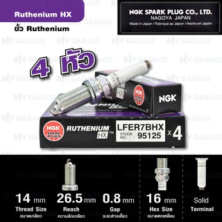 NGK หัวเทียน Ruthenium HX ติดรถ LFER7BHX 4 หัว ใช้สำหรับรถ VOLKSWAGEN BEETLE / AUDI A3 , A4 , A6 - Made in Japan