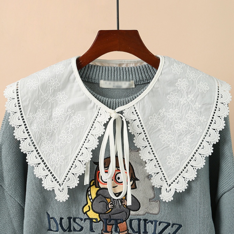 ✿ ปกเสื้อปลอม ปักลายดอกไม้ ลูกไม้ สีขาว สไตล์ญี่ปุ่น สําหรับผู้หญิง นักเรียน