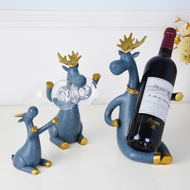 3pcsset Elk Wine Racks Beer Holder Deer Miniature Figurines Standing Whiskey Red Wine Bottle