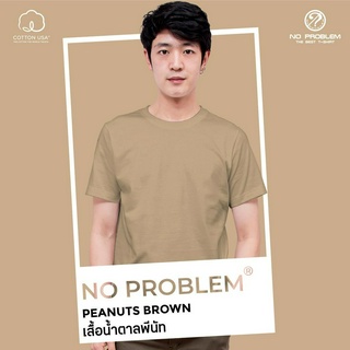 ใหม่ เสื้อยืดคอกลม No problem สีน้ำตาลพีนัท- Basic Tee NO.0020 Cotton100% Pine Forest Tone