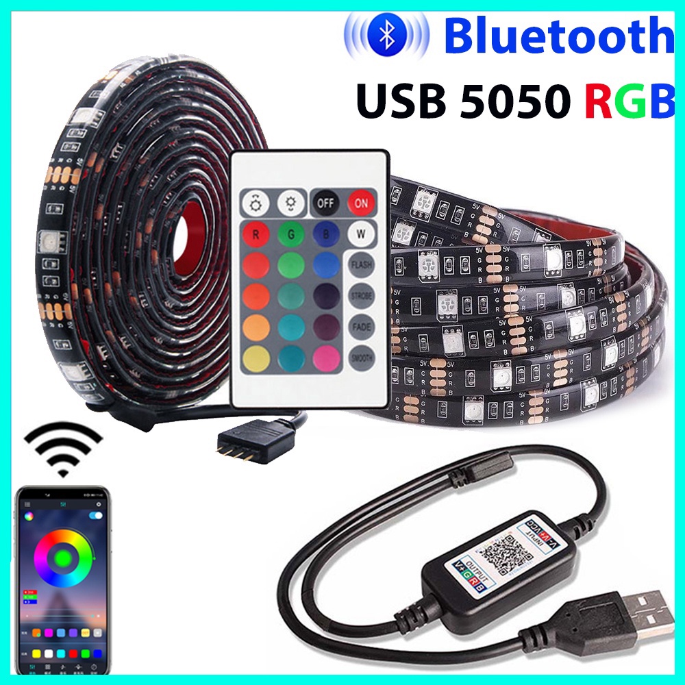 ไฟแต่งห้อง 5 ม 5050 LED ไฟ RGB ไฟติดห้อง ไฟ LED แบบเส้น RGB การซิงโครไนซ์เพลง การไล่ระดับสีที่มีสีสั