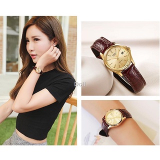 Casio นาฬิกา สายหนังสีน้ำตาล สำหรับผู้หญิง หน้าปัดสีทอง รุ่น LTP-1183Q-9ADF-ของแท้ 100% รับประกันศูนย์ 1ปี