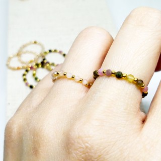 แหวนหินธรรมชาติ multi gemstones stackable ring ลูกปัดชุบทอง