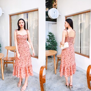 MASS Fashion : เดรสยาวสายผูก Dress - Sexy Brown Orange