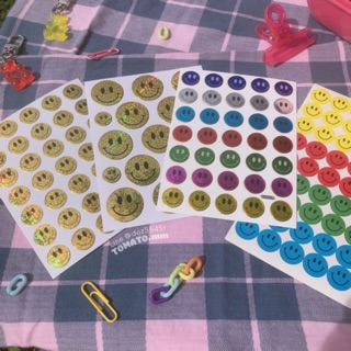 [ smiley หน้ายิ้ม ] สติกเกอร์โฮโลแกรม 90s 80s แผ่นละ10บาท สติกเกอร์สไมลี่ สติกเกอร์หน้ายิ้ม สติกเกอร์ม๊อบแม๊บ