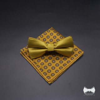 เซ็ทหูกระต่ายสีเหลือง+ ผ้าเช็ดหน้าสูทวูล-Yellow Bowtie + Wool Pocket square