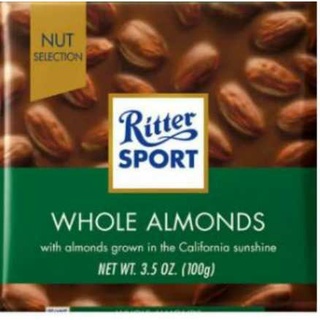 Ritter Sport Bar, Milk Chocolate with Whole Almonds, 3.5 Ounce. (100 g)