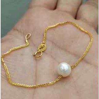 📌 สร้อยข้อมือ ทอง9K. สี่เสา +มุก 8 มิล.