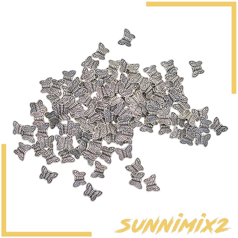 [SUNNIMIX2] ลูกปัดโลหะ รูปผีเสื้อ สําหรับทําเครื่องประดับ 100 ชิ้น